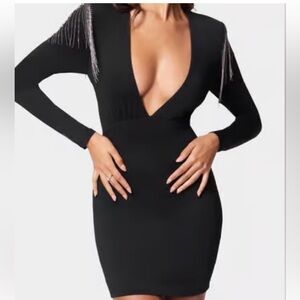 Bebe fringe trim b neck mini dress new and never worn tags still on